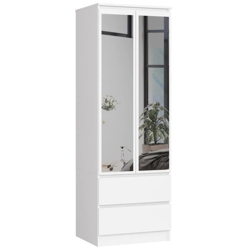 Kleiderschrank mit Schubladen und Spiegeln, 60 cm, WREN – weiß