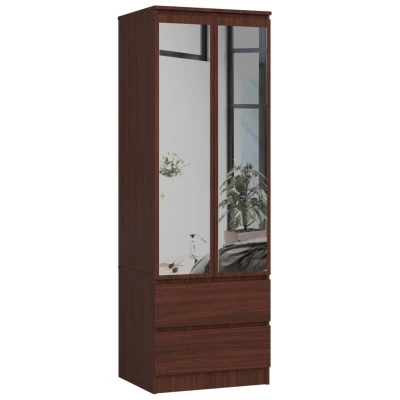 Kleiderschrank mit Schubladen und Spiegeln, 60 cm, WREN - Wenge
