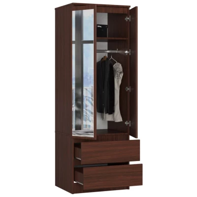 Kleiderschrank mit Schubladen und Spiegeln, 60 cm, WREN - Wenge