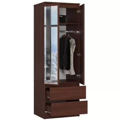 Kleiderschrank mit Schubladen und Spiegeln, 60 cm, WREN - Wenge