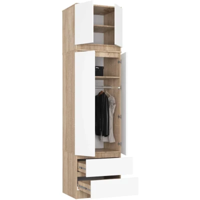 Kleiderschrank mit 60 cm Auszug WREN – Sonoma Eiche / Weiß