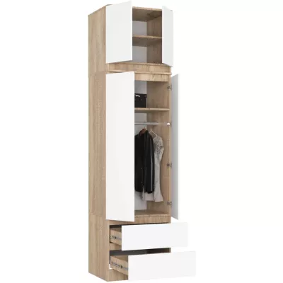 Kleiderschrank mit 60 cm Auszug WREN – Sonoma Eiche / Weiß