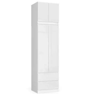 Kleiderschrank mit 60 cm Auszug WREN – weiß / weiß glänzend