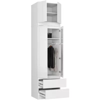 Kleiderschrank mit 60 cm Auszug WREN – weiß / weiß glänzend