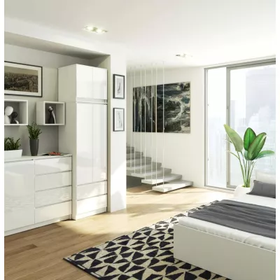 Kleiderschrank mit 60 cm Auszug WREN – weiß / weiß glänzend