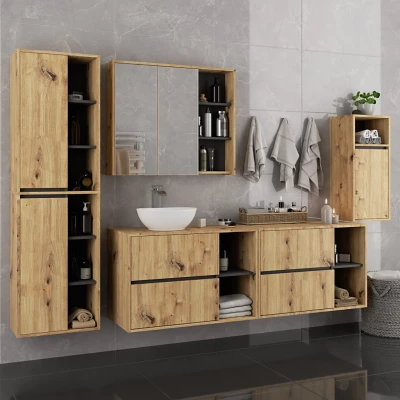 Wand-Badezimmerschrank MARLION – Artisan Eiche / Grau