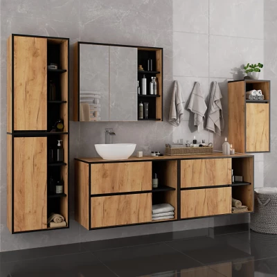 MARLION Wand-Badezimmerschrank – Craft Eiche / Schwarz