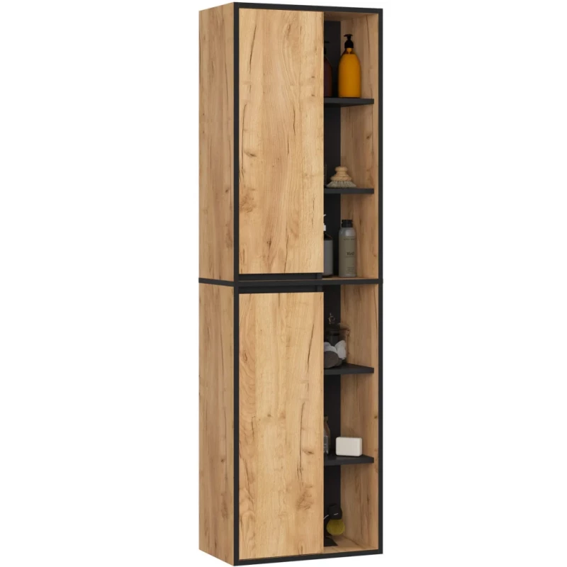 Wandhängender Badezimmerschrank MARLION – Craft Eiche / Schwarz