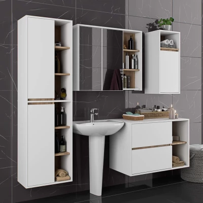 Badezimmerschrank unter dem Waschbecken MARLION - weiß / Sonoma Eiche
