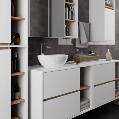 Badezimmerschrank unter dem Waschbecken MARLION - weiß / Sonoma Eiche