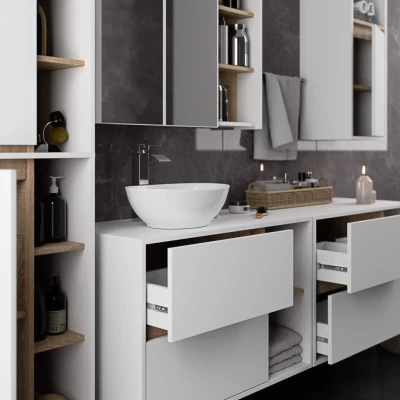 Badezimmerschrank unter dem Waschbecken MARLION - weiß / Sonoma Eiche