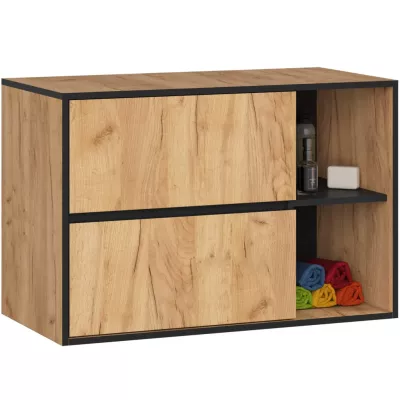 Badezimmerschrank unter dem Waschbecken MARLION - Craft Eiche / Schwarz