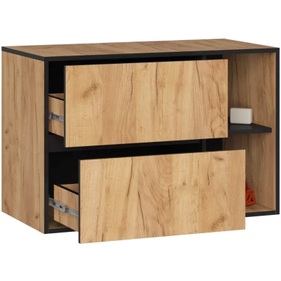 Badezimmerschrank unter dem Waschbecken MARLION - Craft Eiche / Schwarz