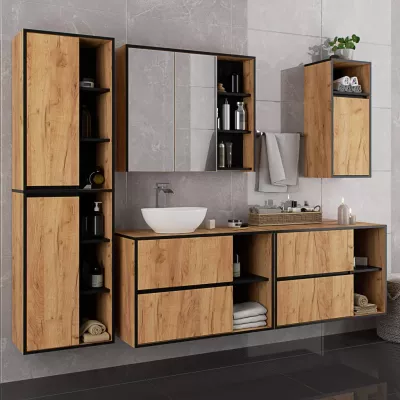 Badezimmerschrank unter dem Waschbecken MARLION - Craft Eiche / Schwarz
