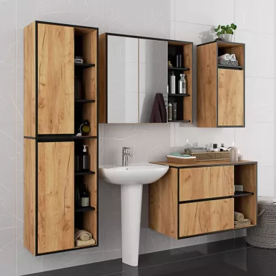 Badezimmerschrank unter dem Waschbecken MARLION - Craft Eiche / Schwarz