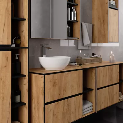 Badezimmerschrank unter dem Waschbecken MARLION - Craft Eiche / Schwarz