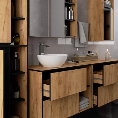Badezimmerschrank unter dem Waschbecken MARLION - Craft Eiche / Schwarz