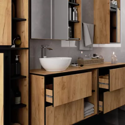 Badezimmerschrank unter dem Waschbecken MARLION - Craft Eiche / Schwarz