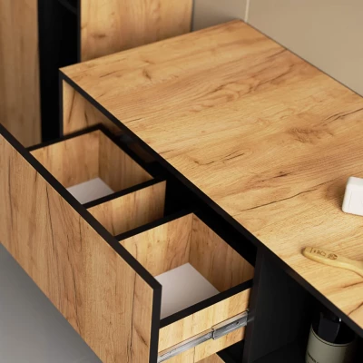 Badezimmerschrank unter dem Waschbecken MARLION - Craft Eiche / Schwarz
