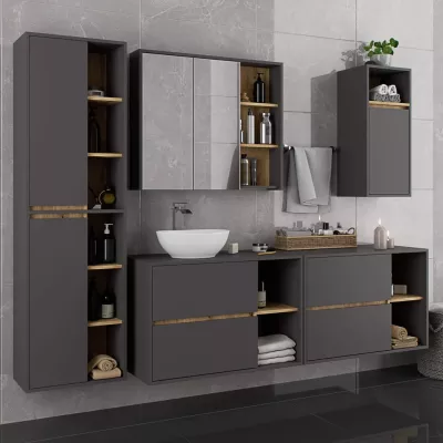 Badezimmerschrank unter dem Waschbecken MARLION - Grau / Artisan Eiche