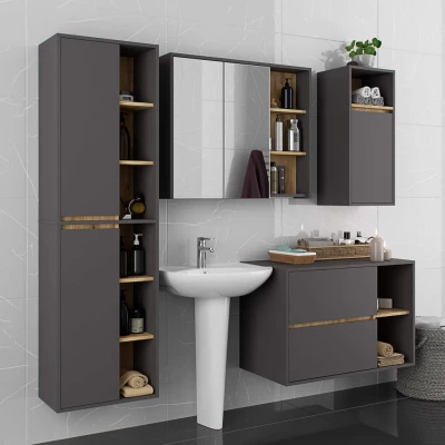 Badezimmerschrank unter dem Waschbecken MARLION - Grau / Artisan Eiche