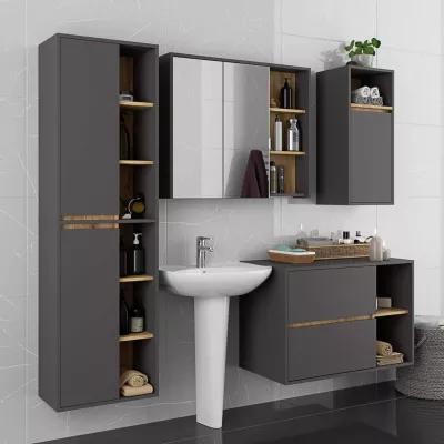 Badezimmerschrank unter dem Waschbecken MARLION - Grau / Artisan Eiche