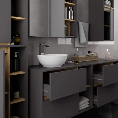 Badezimmerschrank unter dem Waschbecken MARLION - Grau / Artisan Eiche