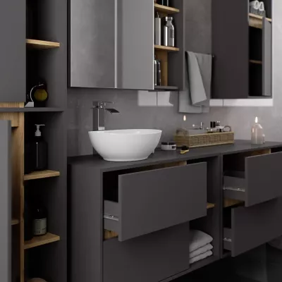 Badezimmerschrank unter dem Waschbecken MARLION - Grau / Artisan Eiche