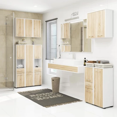 MERALYA Unterschrank für Badezimmer – Weiß / Sonoma Eiche