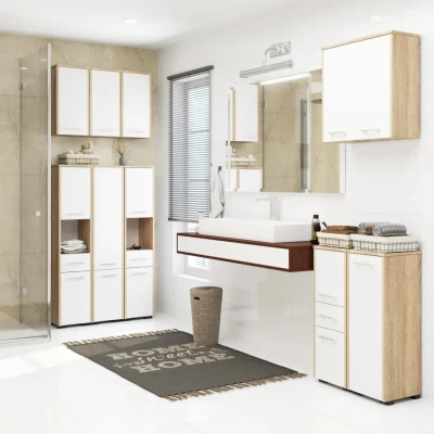 MERALYA Unterschrank für Badezimmer - Sonoma Eiche / Weiß