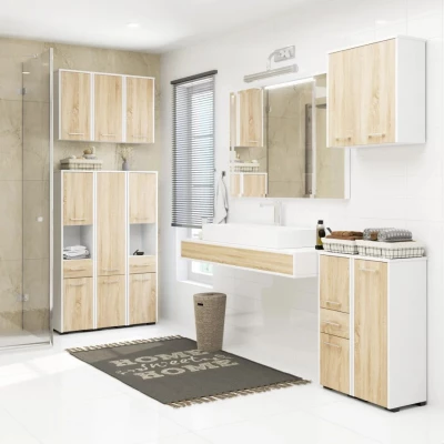 Badezimmerschrank MERALYA - weiß / Sonoma Eiche