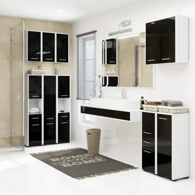 Badezimmerschrank MERALYA - weiß / schwarz glänzend