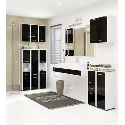 Badezimmerschrank MERALYA - weiß / schwarz glänzend