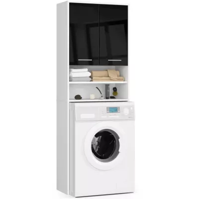Badezimmerschrank über der Waschmaschine MERALYA - weiß/schwarz glänzend
