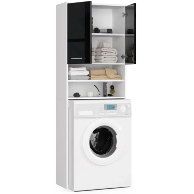 Badezimmerschrank über der Waschmaschine MERALYA - weiß/schwarz glänzend