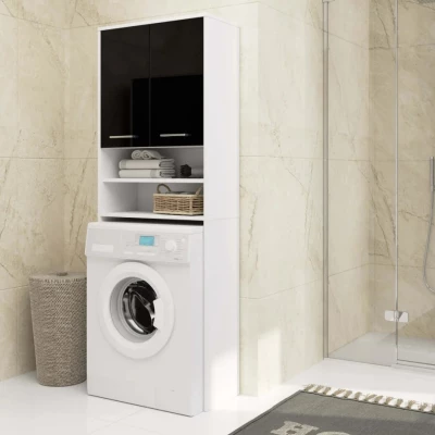 Badezimmerschrank über der Waschmaschine MERALYA - weiß/schwarz glänzend