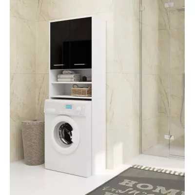 Badezimmerschrank über der Waschmaschine MERALYA - weiß/schwarz glänzend