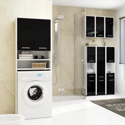 Badezimmerschrank über der Waschmaschine MERALYA - weiß/schwarz glänzend
