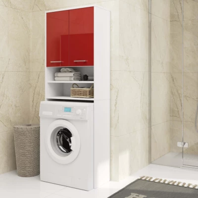 Badezimmerschrank über der Waschmaschine MERALYA - weiß/rot glänzend