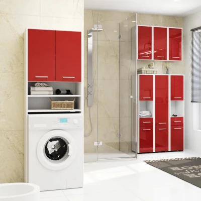 Badezimmerschrank über der Waschmaschine MERALYA - weiß/rot glänzend