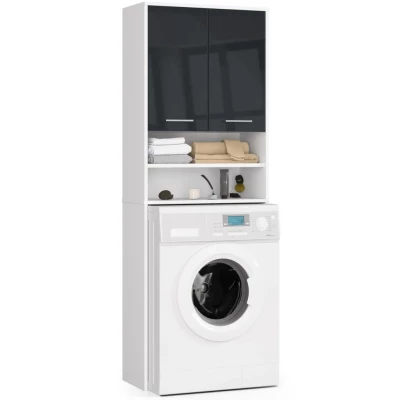 Badezimmerschrank über der Waschmaschine MERALYA - weiß / dunkelgrau glänzend