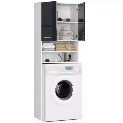 Badezimmerschrank über der Waschmaschine MERALYA - weiß / dunkelgrau glänzend