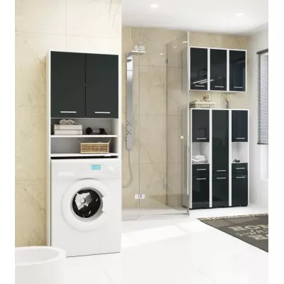 Badezimmerschrank über der Waschmaschine MERALYA - weiß / dunkelgrau glänzend