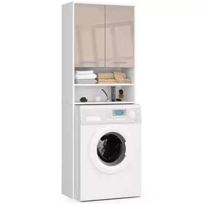 Badezimmerschrank über der Waschmaschine MERALYA - weiß / cappuccino glänzend