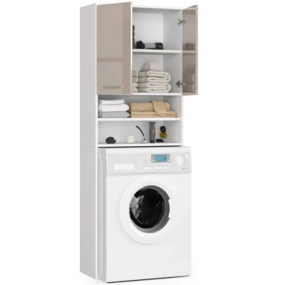 Badezimmerschrank über der Waschmaschine MERALYA - weiß / cappuccino glänzend