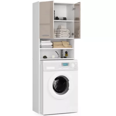 Badezimmerschrank über der Waschmaschine MERALYA - weiß / cappuccino glänzend