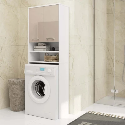 Badezimmerschrank über der Waschmaschine MERALYA - weiß / cappuccino glänzend