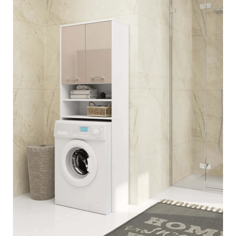 Badezimmerschrank über der Waschmaschine MERALYA - weiß / cappuccino glänzend