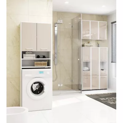 Badezimmerschrank über der Waschmaschine MERALYA - weiß / cappuccino glänzend