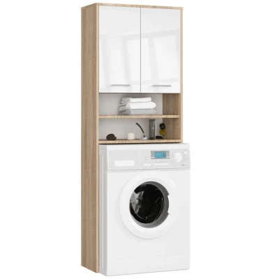 Badezimmerschrank über der Waschmaschine MERALYA - Sonoma Eiche / Hochglanzweiß